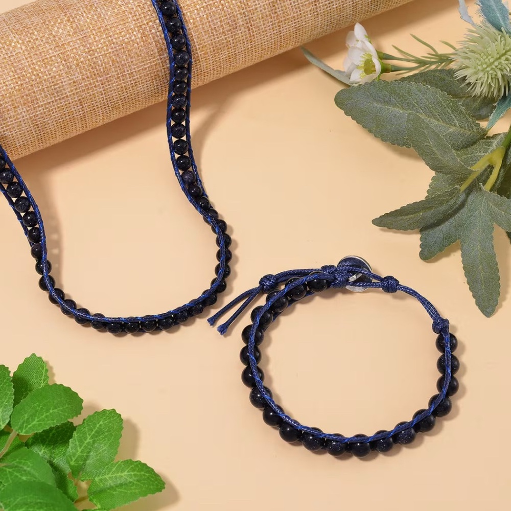 Blue Sandstone Choker Necklace and Stretch Bracelet set